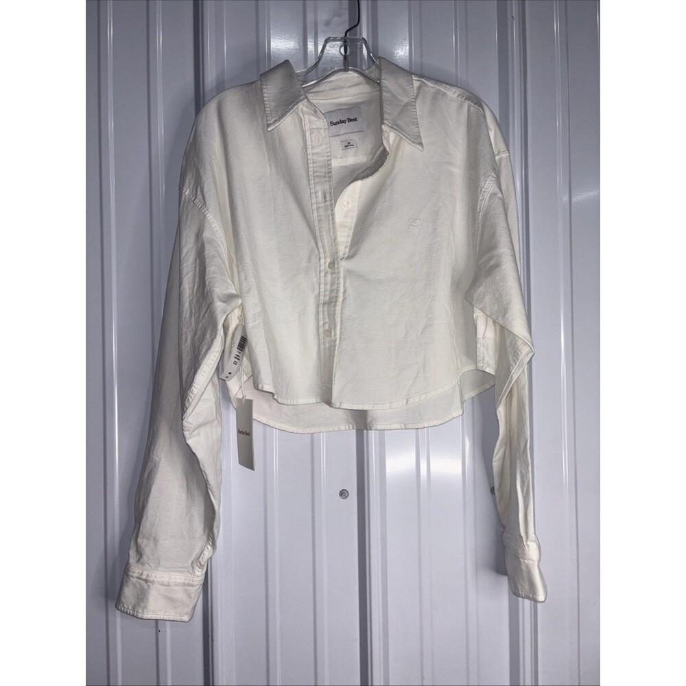 Aritzia Sunday Best Poppy Oxford White Cropped Button Down Medium NWT